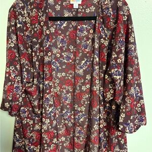 LuLaRoe Floral Kimono with Red and Purple Accents